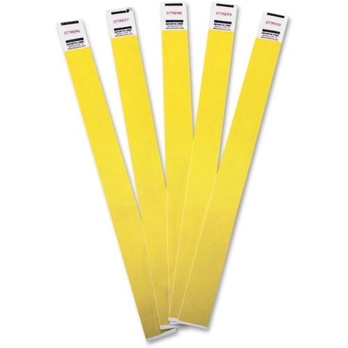 Crowd Management Wristbands, Sequentially Numbered, 10 X 3/4, Yellow, 100/pack