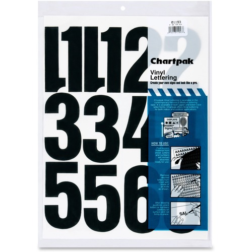 Press-On Vinyl Numbers, Self Adhesive, Black, 4"h, 23/pack