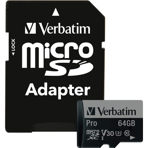 Memory Card, microSDXC, w/Adapter, 64GB, BK/GY