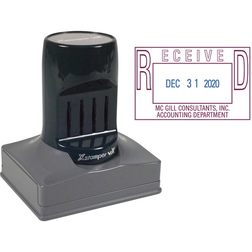 Date Stamp, Pre-Inked, Customizable, 1-3/8"x2-3/16", RD/BE
