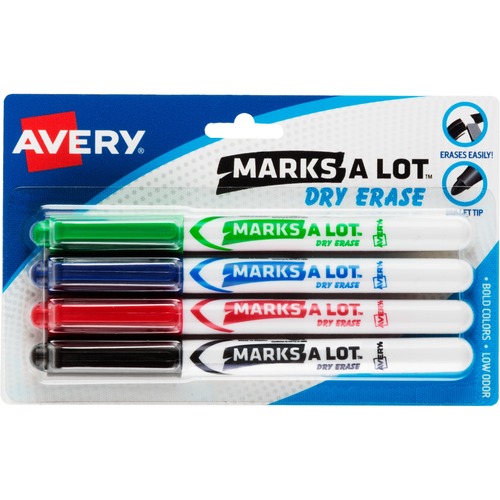 MARKS A LOT PEN-STYLE DRY ERASE MARKERS, BULLET TIP, ASSORTED, 4/SET