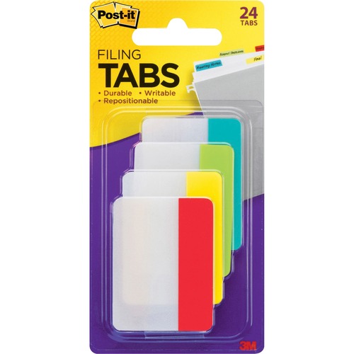 File Tabs, 2 X 1 1/2, Aqua/lime/red/yellow, 24/pack