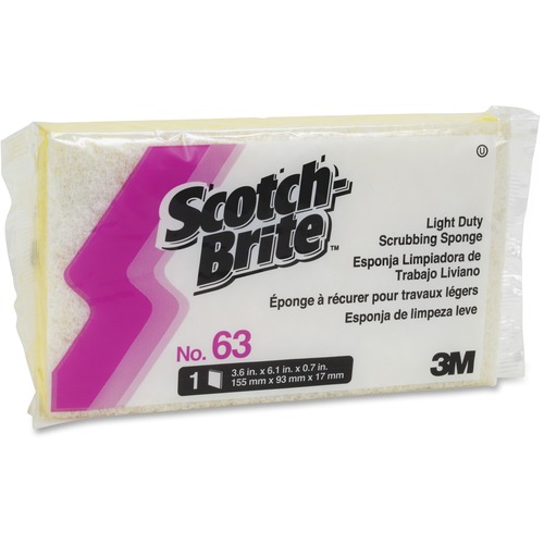 LIGHT-DUTY SCRUBBING SPONGE, #63, 3.5 X 5.63, YELLOW/WHITE, 20/CARTON