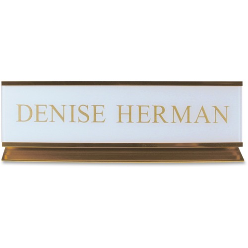 Pedestal Aluminum Desk Sign, 2"x8", Gold Frame