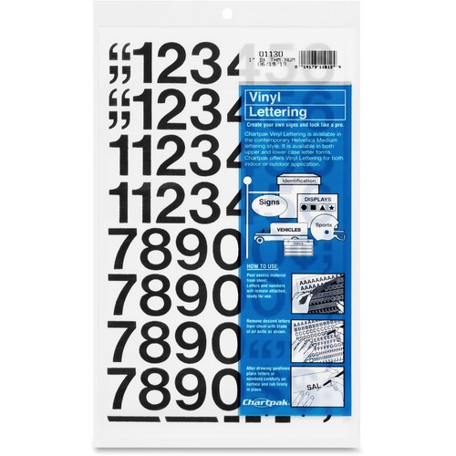 Press-On Vinyl Numbers, Self Adhesive, Black, 1"h, 44/pack