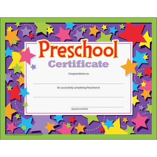 Certificates Preschool, Ages 3-5, 8-1/2"x11", 30/PK, Multi