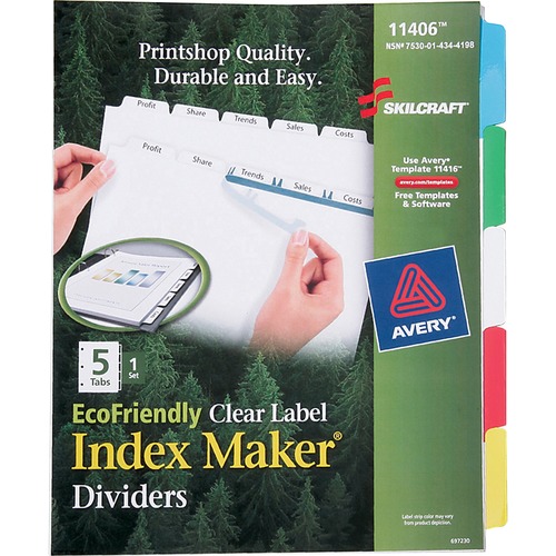 7530014344198, AVERY INDEX DIVIDER MAKERS, 5-TAB, BLANK TABS, LETTER, ASSORTED