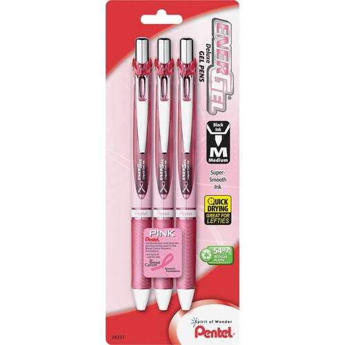 Energel Rtx Retractable Liquid Gel Pen, .7mm, Pink Barrel, Black Ink. 3/pack