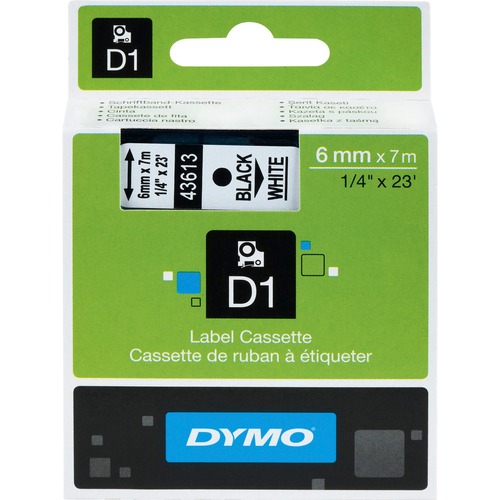 D1 High-Performance Polyester Removable Label Tape, 1/4" X 23 Ft, Black On White