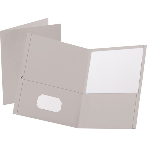 Twin-Pocket Folder, Embossed Leather Grain Paper, Gray, 25/box