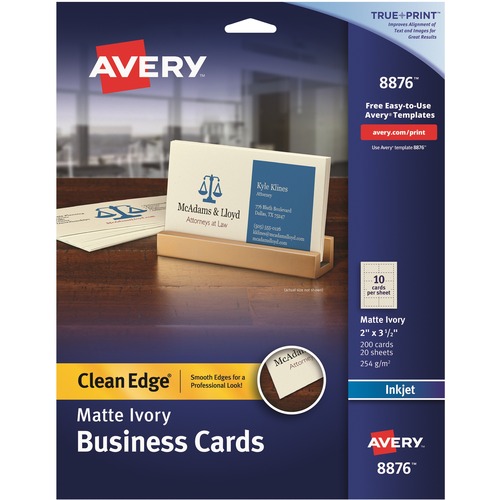 True Print Clean Edge Business Cards, Inkjet, 2 X 3 1/2, Ivory, 200/pack