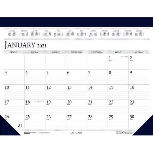 RECYCLED TWO-COLOR MONTHLY DESK PAD CALENDAR, 22 X 17, 2019