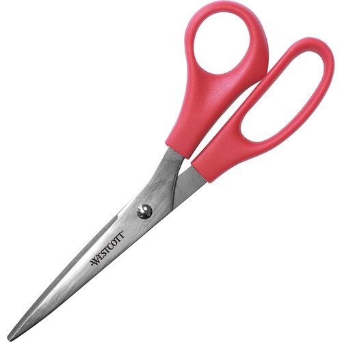 VALUE LINE STAINLESS STEEL SHEARS, 8" LONG, 3.5" CUT LENGTH, RED STRAIGHT HANDLE