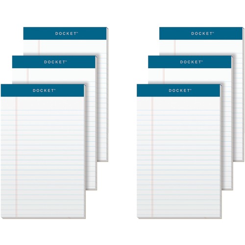 Docket Ruled Perforated Pads, 5 X 8, Narrow, White, 50 Sheets, 6/pack