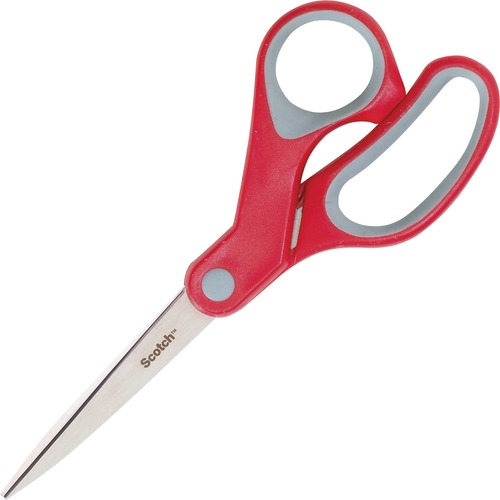 MULTI-PURPOSE SCISSORS, POINTED TIP, 7" LONG, 3.38" CUT LENGTH, GRAY/RED STRAIGHT HANDLE