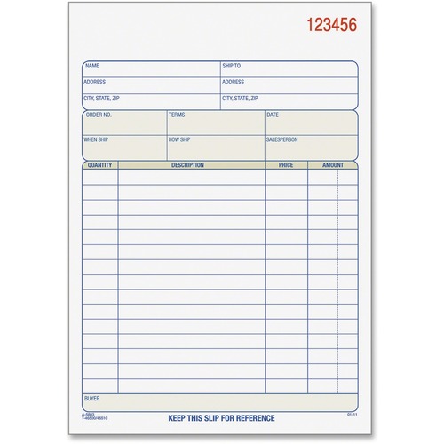 Sales Order Book, 5-9/16 X 7-15/16, Three-Part Carbonless, 50 Sets/book