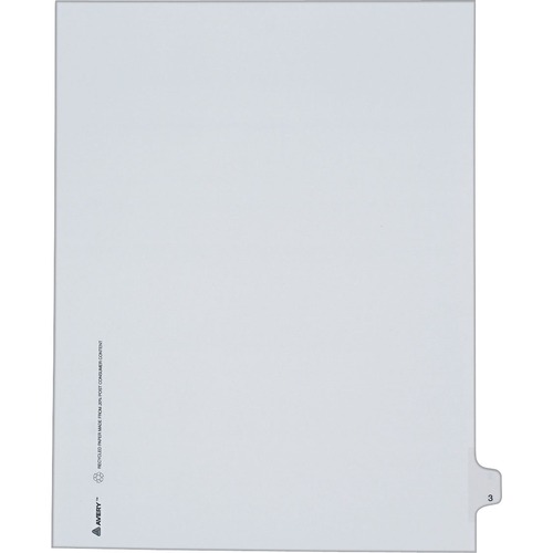 Allstate-Style Legal Exhibit Side Tab Divider, Title: 3, Letter, White, 25/pack