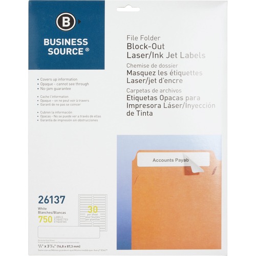 File Fldr Labels,Block-Out,Lsr/Inkjet,750/PK,2/3"x3-7/16,WE