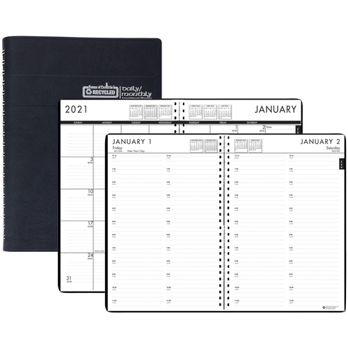 RECYCLED 24/7 DAILY APPOINTMENT BOOK/MONTHLY PLANNER, 7 X 10, BLACK, 2019