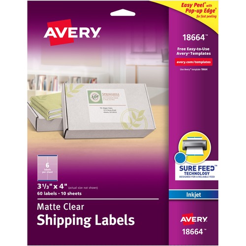 Inkjet Mailing Labels, 3-1/3"x4", 60/PK, Clear