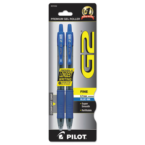 G2 PREMIUM RETRACTABLE GEL PEN, 0.7 MM, BLUE INK, SMOKE BARREL, 2/PACK