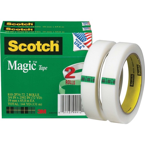 Magic Tape Refill, 3/4" X 2592", 3" Core, 2/pack