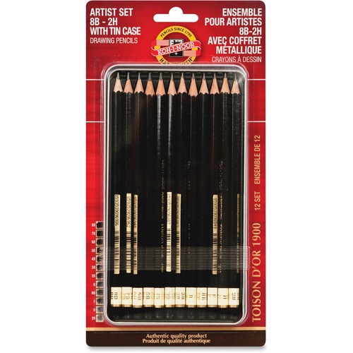 Graphite Pencil Set, 8B-2H, 12/PK, Graphite