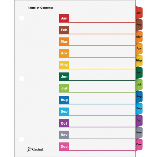 Cardinal  One Step Index System, Monthly, Jan-Dec, 12-Tab, Multicolor