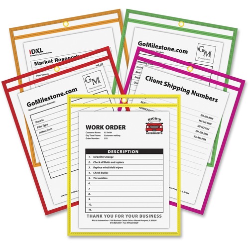 STITCHED SHOP TICKET HOLDERS, NEON, ASSORTED 5 COLORS, 75", 9 X 12, 10/PACK