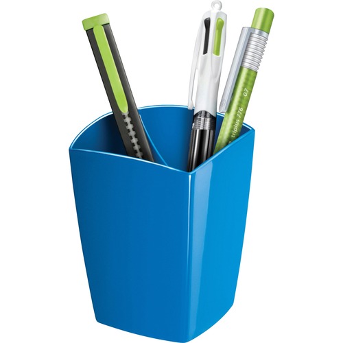 Pencil Cup, Freestanding, 2-9/10"Wx2-9/10"Lx3-3/4"H, Blue
