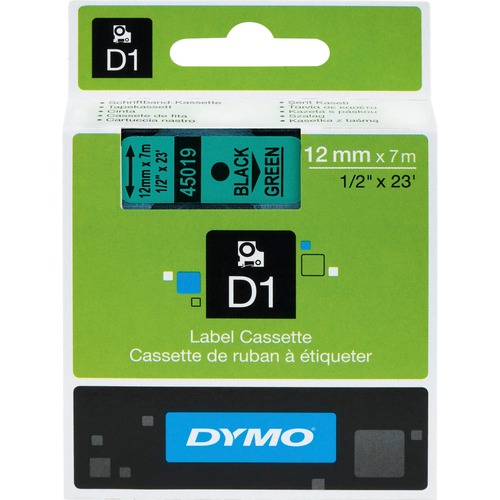 D1 High-Performance Polyester Removable Label Tape, 1/2" X 23 Ft, Black On Green