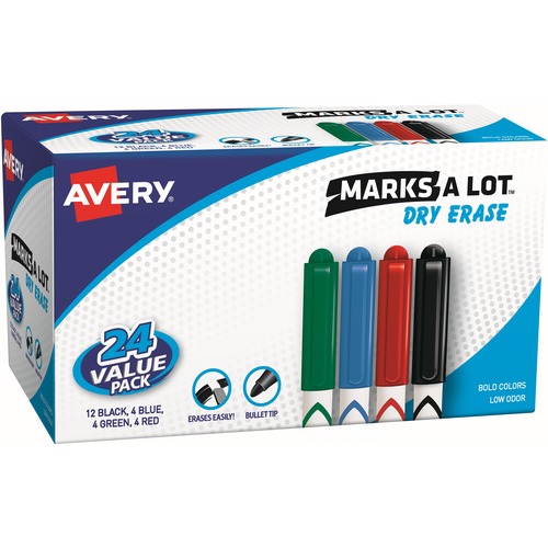 MARKS A LOT PEN-STYLE DRY ERASE MARKERS, BULLET TIP, ASSORTED, 24/SET