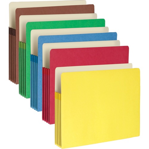 3 1/2" Exp Colored File Pocket, Straight Tab, Letter, Asst, 5/pack