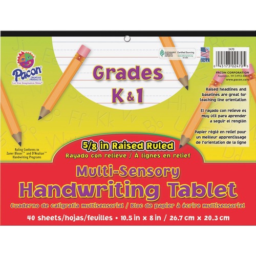 Multi-Sensory Handwriting Tablet, 10-1/2 X 8, 40 Sheets/pad