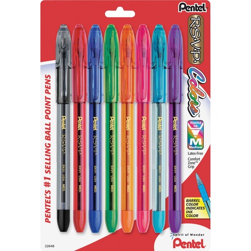 R.s.v.p. Stick Ballpoint Pen, 1mm, Assorted Barrel, Assorted Ink, 8/set