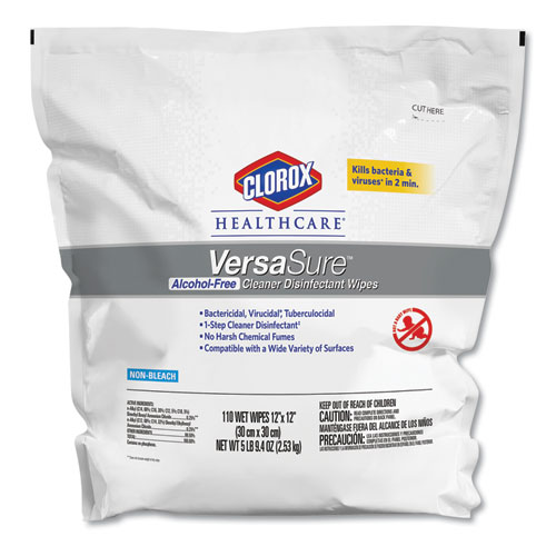 VERSASURE CLEANER DISINFECTANT WIPES, 1-PLY, 12" X 12", WHITE, 110 TOWELS/POUCH
