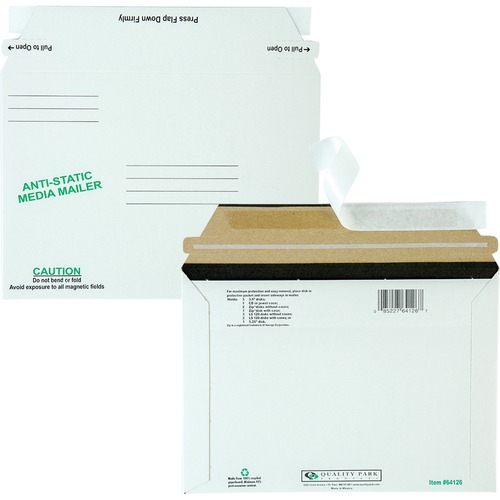 Antistatic Fiberboard Disk Mailer, 6 X 8 5/8, White, Recycled, 25/box