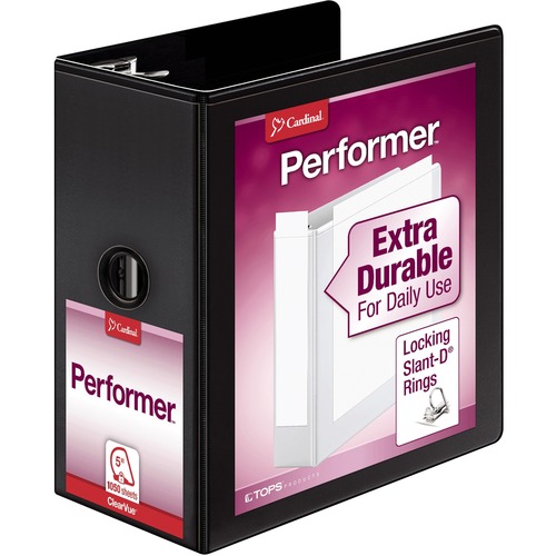 Performer Clearvue Slant-D Ring Binder, 5" Cap, 11 X 8 1/2, Black