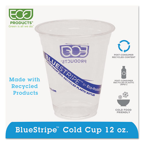 Bluestripe 25(percent) Recycled Content Cold Cups, 12 Oz, Clear/blue, 50/pk, 20 Pk/ct