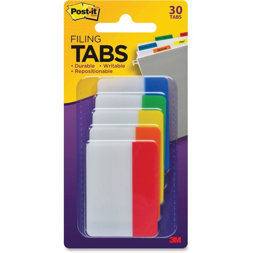 File Tabs, 2 X 1 1/2, Assorted Primary, 30/pack