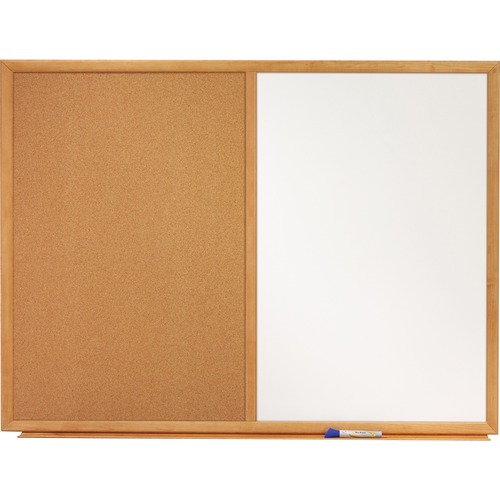 Bulletin/dry-Erase Board, Melamine/cork, 48 X 36, White/brown, Oak Finish Frame