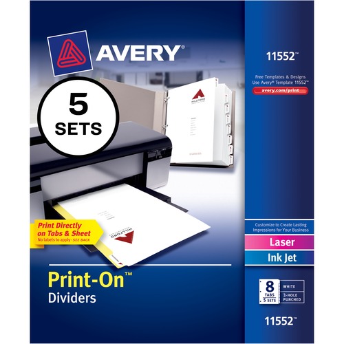 Print-On Dividers, 8-1/2"x11", 8TB/5ST, 5/PK, White