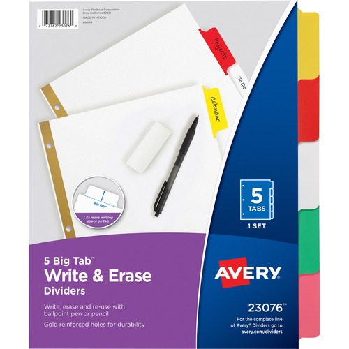 WRITE & ERASE BIG TAB PAPER DIVIDERS, 5-TAB, MULTICOLOR, LETTER