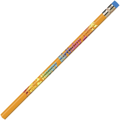 Decorated Wood Pencil, Happy Birthday, #2, Blk/be/gn/pe/rd, Dozen