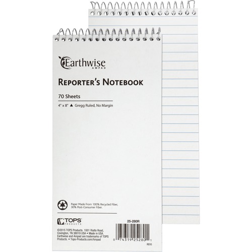 Reporters Notebook, 70 Shts, Top-bound 4"x8", White