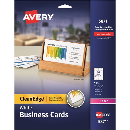 Clean Edge Business Cards, Laser, 2 X 3 1/2, White, 200/pack