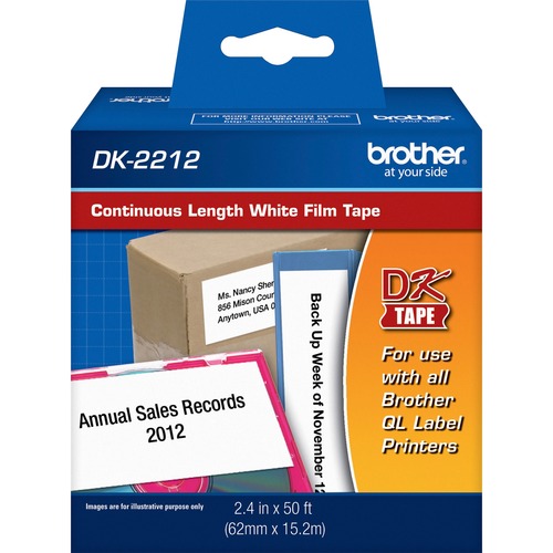 Continuous Film Label Tape, 2-2/5" X 50 Ft Roll, White