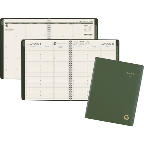 Recycled Weekly/monthly Classic Appointment Book, 8 1/4 X 10 7/8, Green, 2019