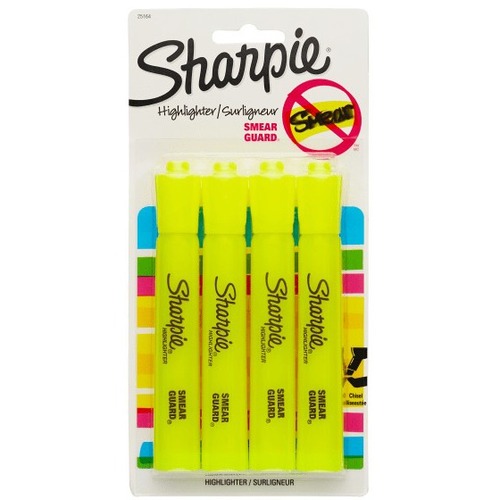 Accent Tank Style Highlighter, Chisel Tip, Fluorescent Yellow, 4/set