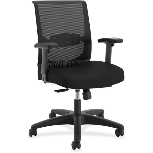 CONVERGENCE SYNCHO-TILT CHAIR, ADJUSTABLE ARMS, BLACK FABRIC/BLACK PLASTIC